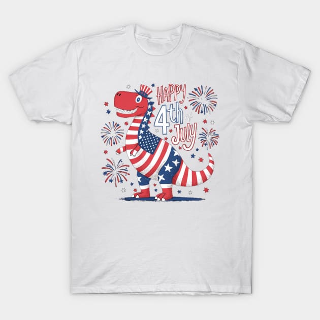 T-rex independence day 4th July | Happy Birthday America T-Shirt by Aldrvnd